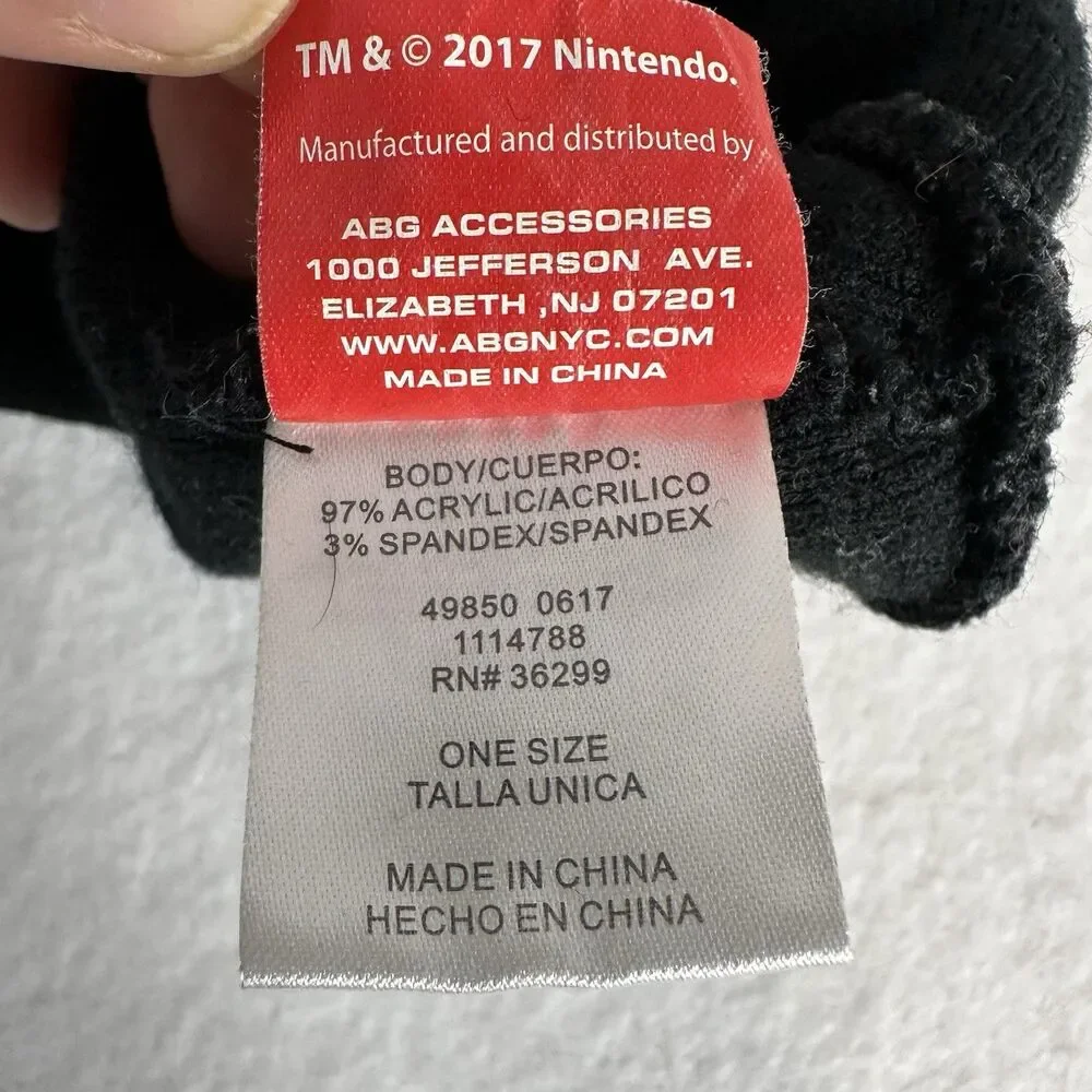 Super Mario Embroidered Black Knit‎ Beanie Hat One Size Nintendo 2017